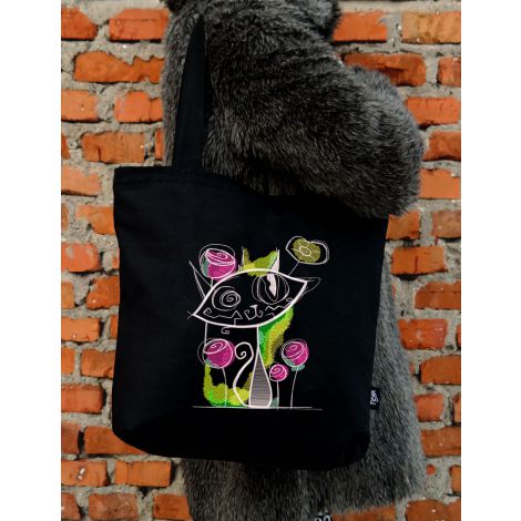 Torba haftowana - shopper z kotem i monogramem "Kot Filemon"