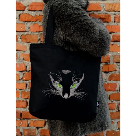 Torba haftowana - shopper z kotem i monogramem "Kot Bonifacy"
