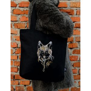 Torba haftowana - shopper z wilkiem i monogramem 