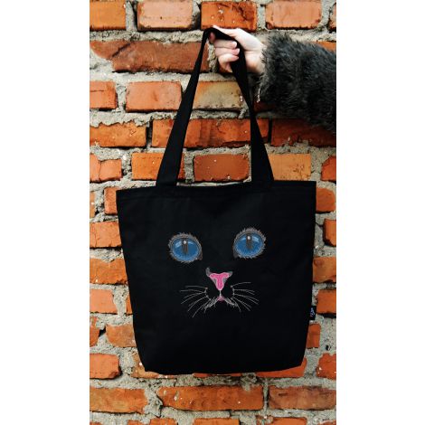 Torba haftowana - shopper z kotem i monogramem "Kocica Niebieskooka" - 2